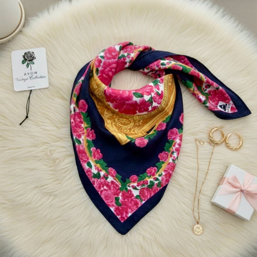 Vintage Avon Vibrant Gold and Pink Scarf